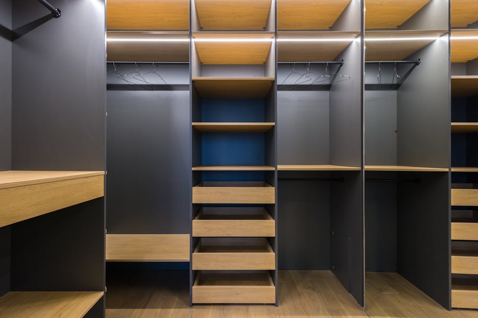 Wooden closet shelves